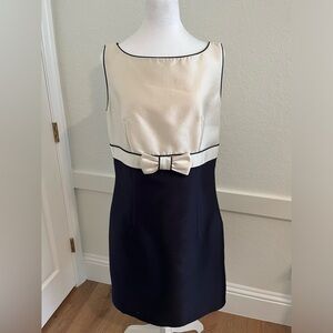 Size 10 US Hobbs silk navy and cream dress with bow embellishment